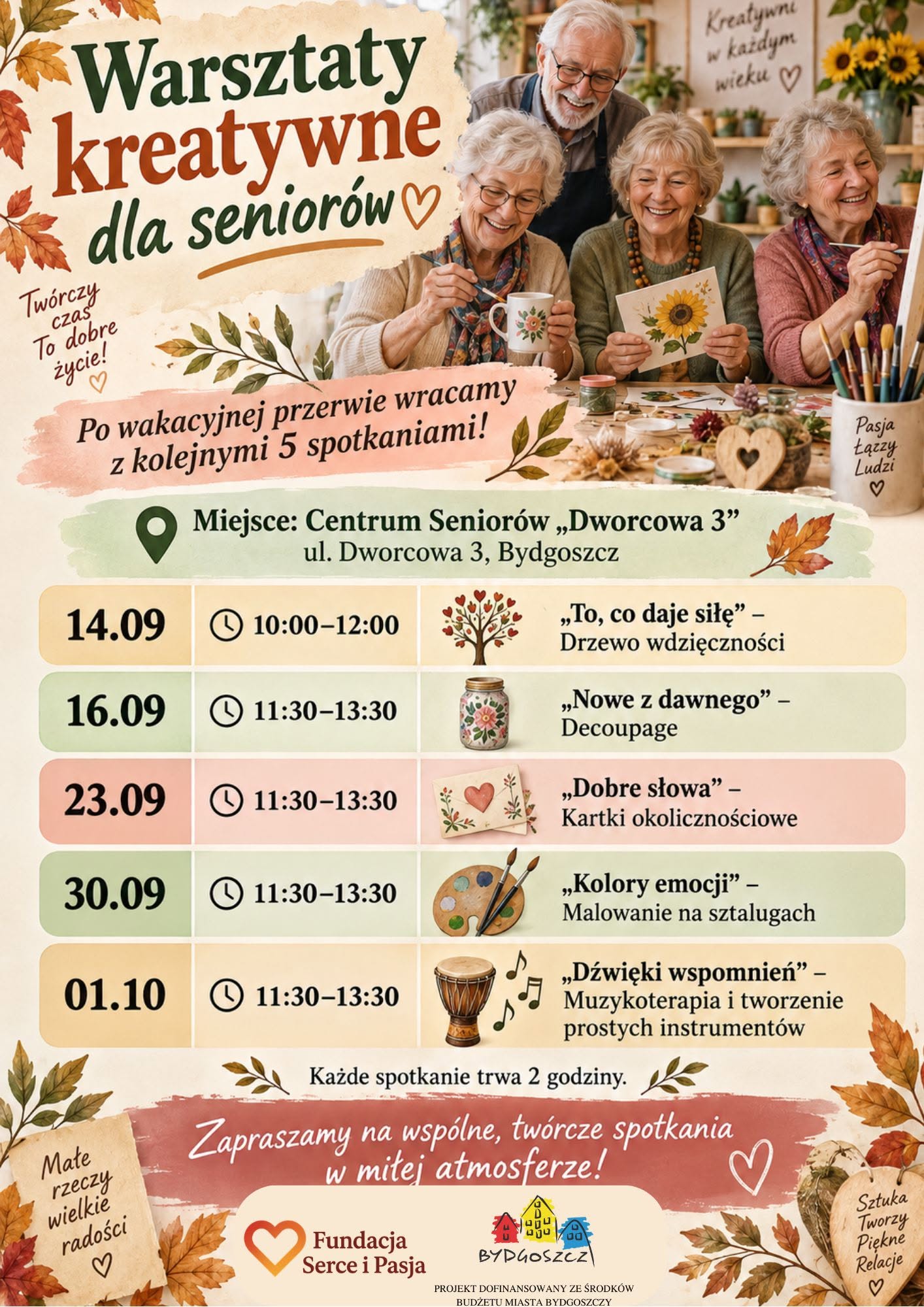 plakat z terminami zajęć dla seniorów