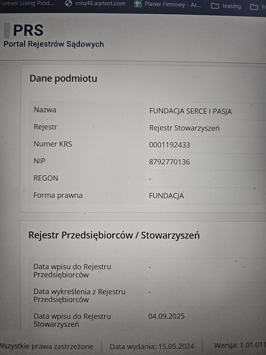 Fundacja wpisana do KRS