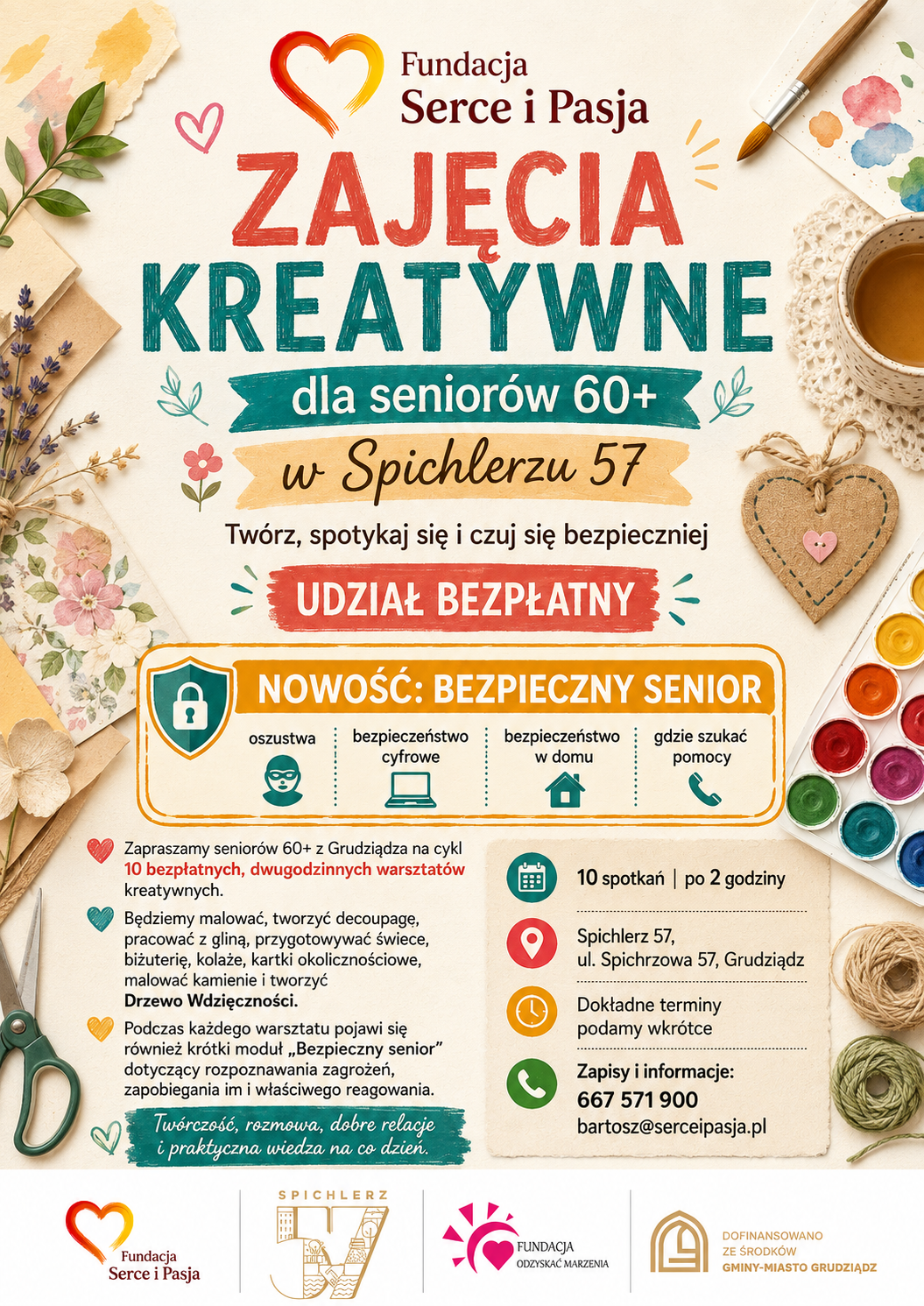 Plakat promocyjny projektu Kolory siły, cykl twórczych i bezpiecznych spotkań seniorów w Spichlerzu 57
